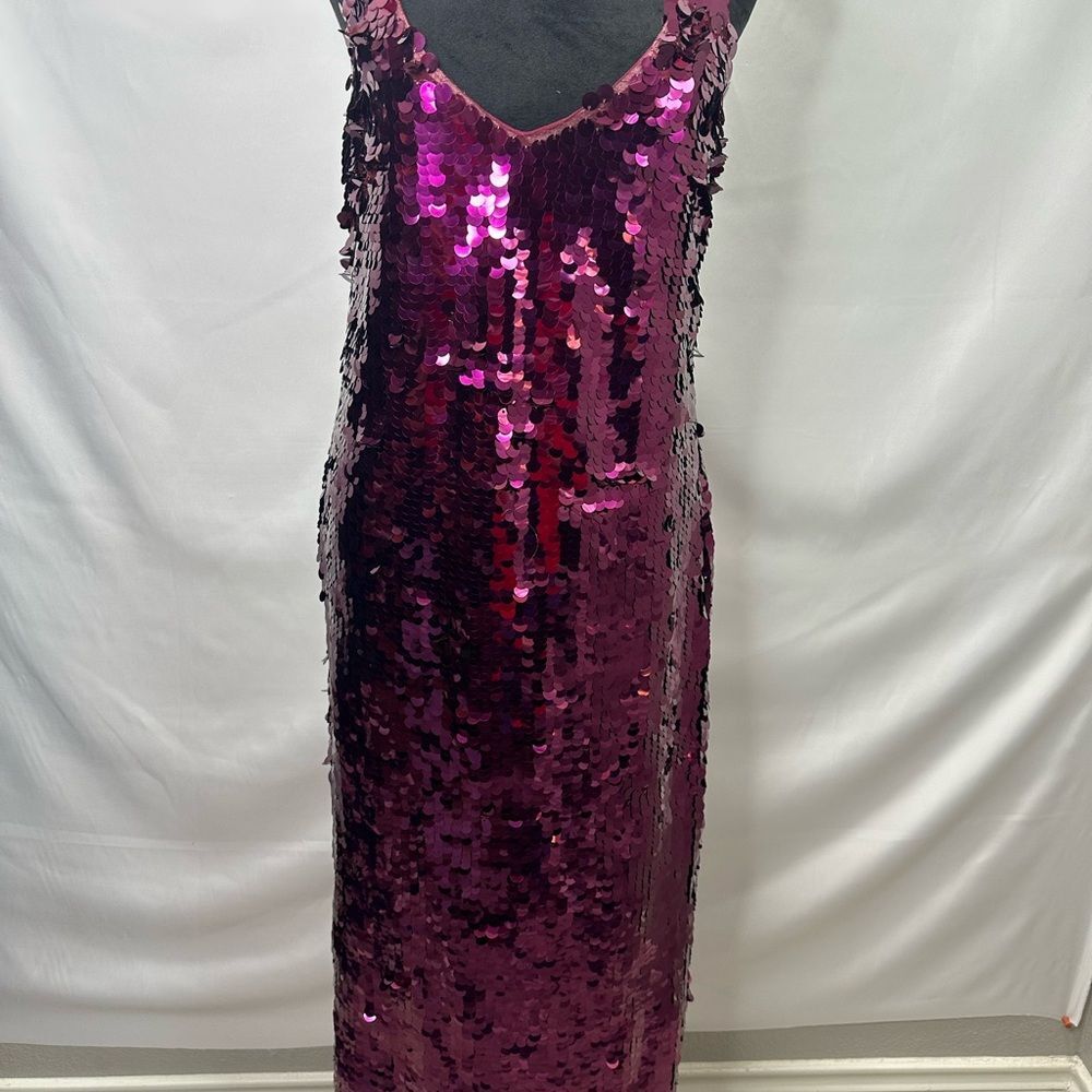 Free People Paillette Party Midi/Maxi Slip Dress Burgundy Big Sequins XS NWOT - Picture 4 of 10
